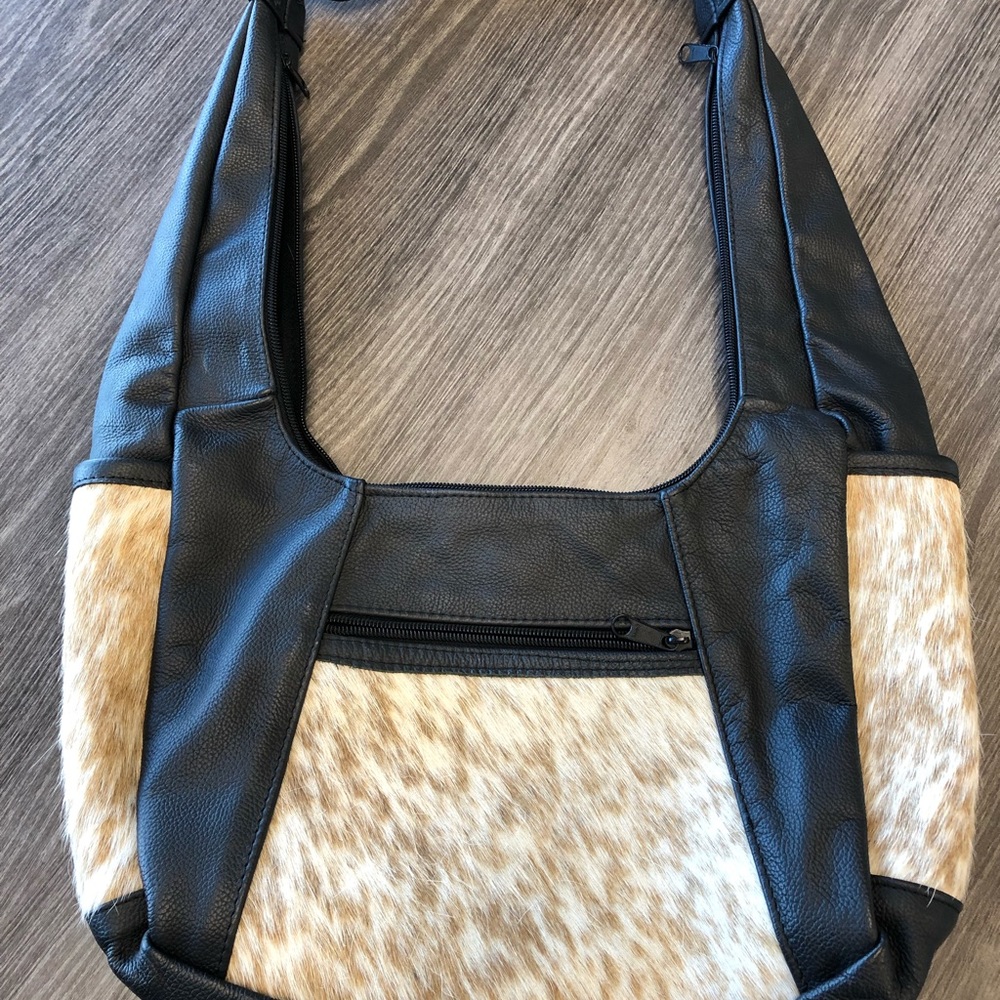 Leather and cowhide hobo purse